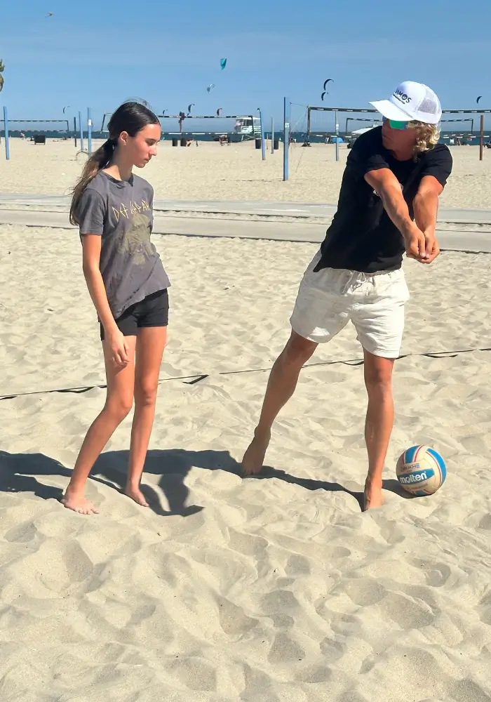 Passing beach volleyball practice